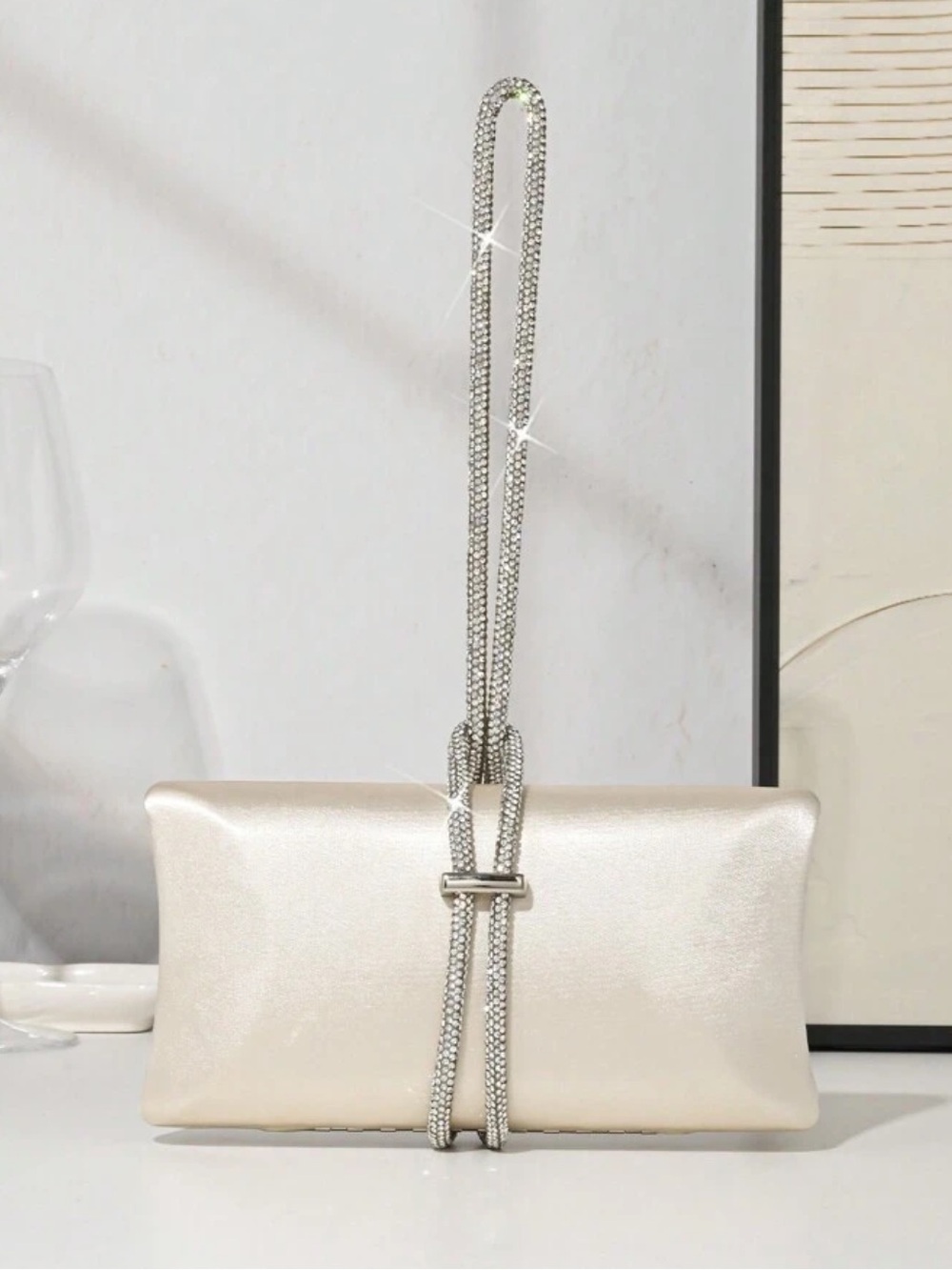 Apricot Evening Clutch with Crystal Strap